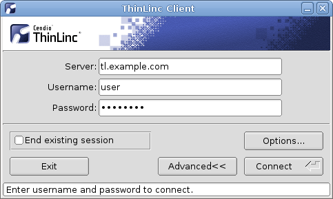 The ThinLinc client login window