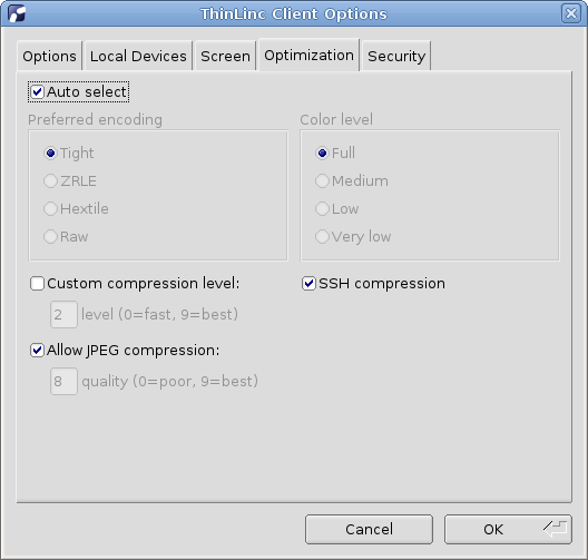 Client settings Optimization tab