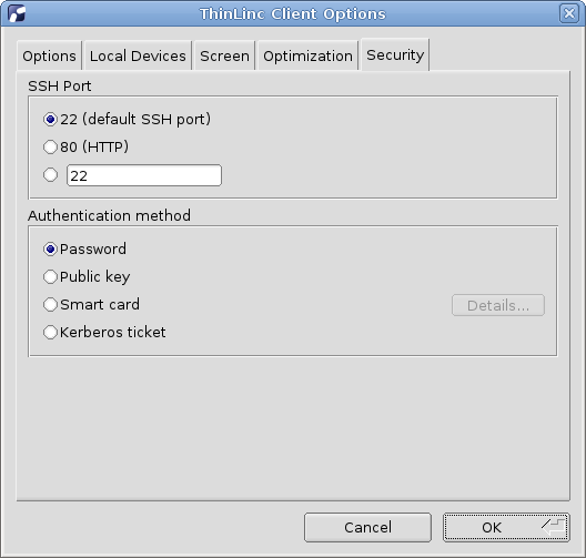 Client settings Security tab