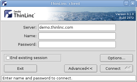 The ThinLinc client login window