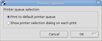 Printer options dialog