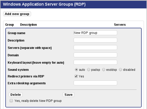 Adding a Windows Application Server Group