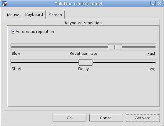 The control panel keyboard tab