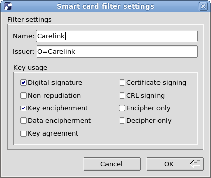 Certificate filter settings